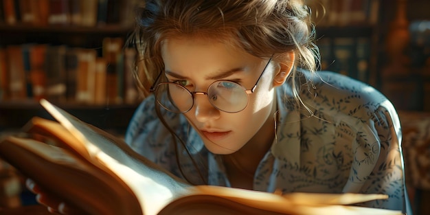 Photo jeune femme faisant des recherches méticuleuses sur l'histoire de la famille avec une expression concentrée et joyeuse concept recherche sur l'histoire de la famille expression joyeuse jeune femme concentrée méticuleuse