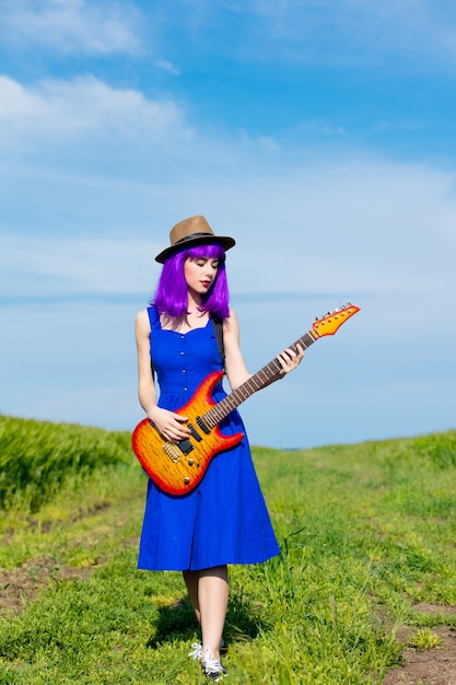 Jeune, femme, guitare