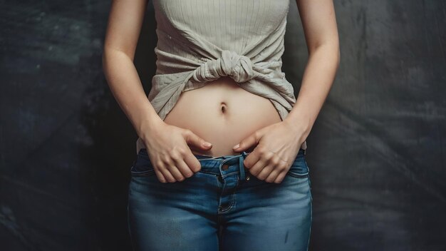 Une jeune femme avec les hanches couvertes.