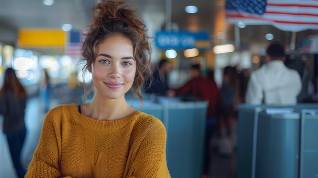 Photo une jeune femme heureuse au bureau de vote américain