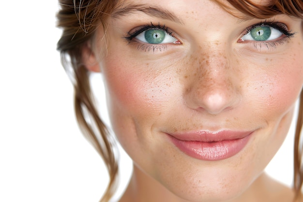 Photo une jeune femme heureuse avec un beau visage sur un fond blanc.