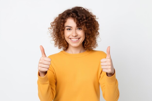 Une jeune femme heureuse avec un bon geste.