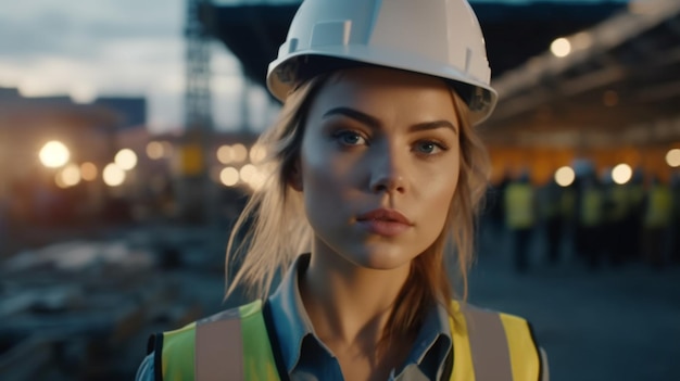 Une jeune femme intelligente sur un chantier de construction AI générative