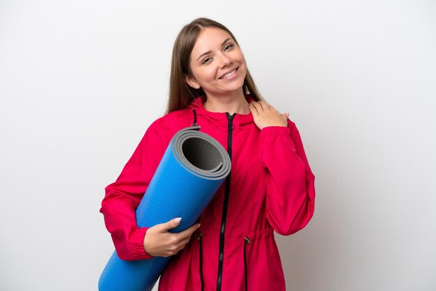 Jeune, femme, isolé, fond