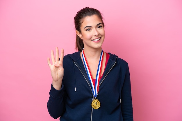 Jeune, femme, isolé, fond