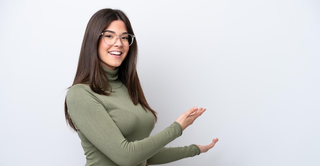 Jeune, femme, isolé, fond