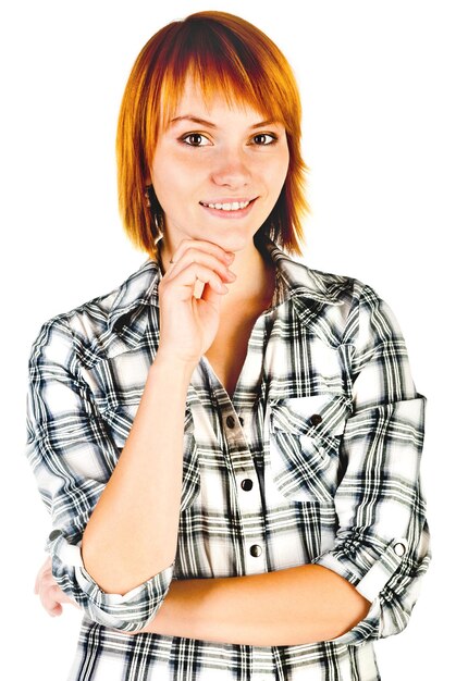 Jeune femme isolée sur fond blanc