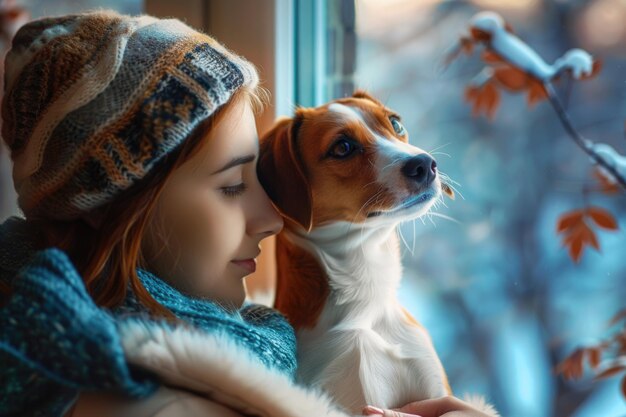 Une jeune femme et un Jack Russell Terrier à la maison