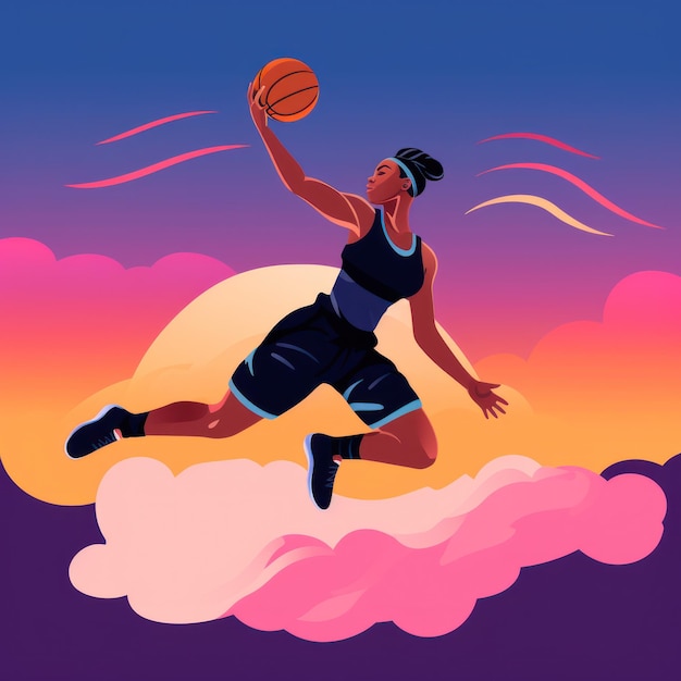 Jeune femme jouant au basket Belle joueuse de basket afro-américaine en mouvement et en action