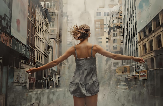 Une jeune femme en jupe blanche marche dans les rues de New York.