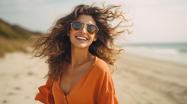 Une jeune femme en lunettes de soleil orange un portrait captivant de l'allure moderne