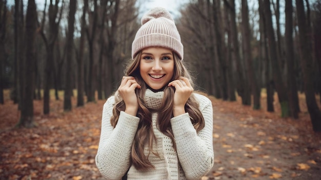 Photo une jeune femme magnifique portant des vêtements chauds dans les bois d'automne