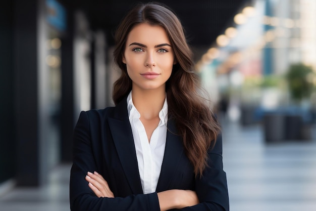 Jeune femme manager assurée en plein air dans un cadre urbain moderne Generative Ai