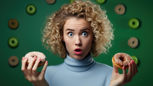 Une jeune femme mangeant un beignet.