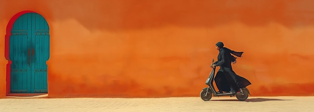 Une jeune femme marocaine sur un scooter électrique