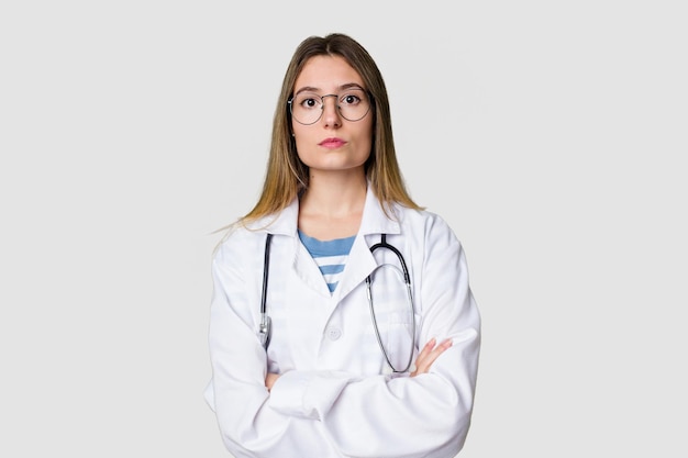 Jeune femme médecin regardant avec confiance la caméra