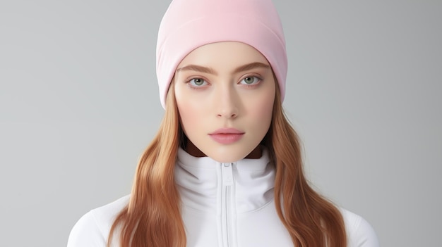 Photo une jeune femme à la mode avec une casquette rose et un maillot de sport