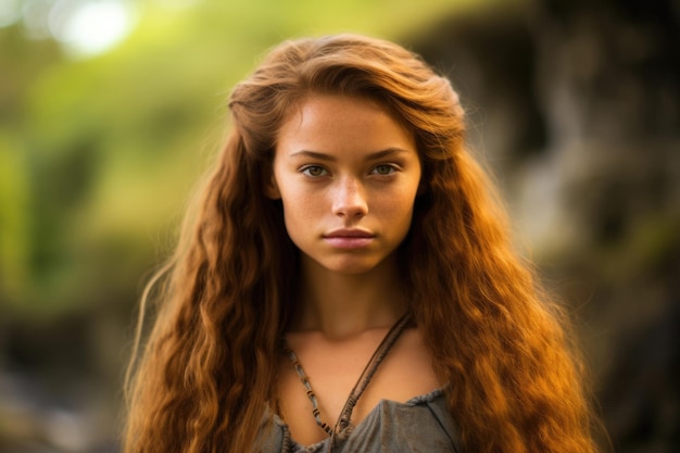 Une jeune femme de Néandertal dans la nature sauvage