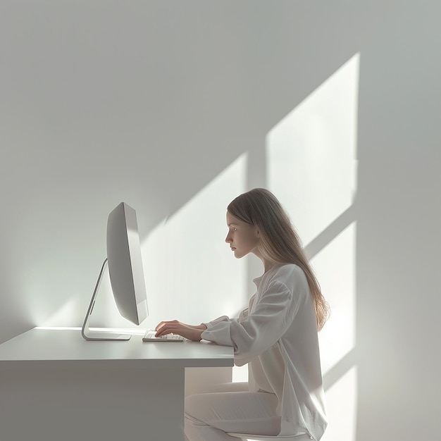 Une jeune femme occupée dans un environnement de travail moderne