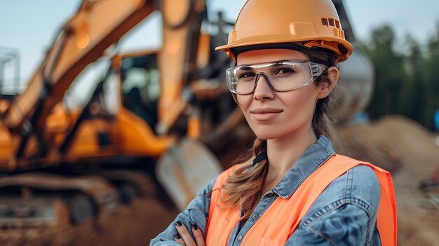 Une jeune femme ouvrière de la construction portant un chapeau dur