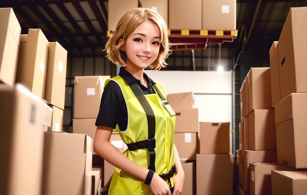 Une jeune femme ouvrière dans un entrepôt une belle femme au travail dans l'industrie de la logistique le chargeur au travail IA générative