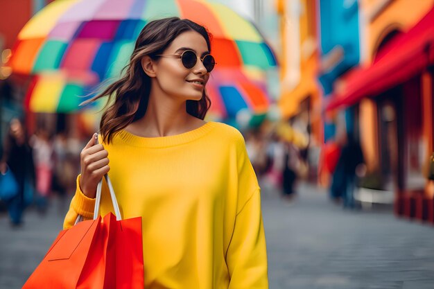 Jeune femme avec panier AI générative