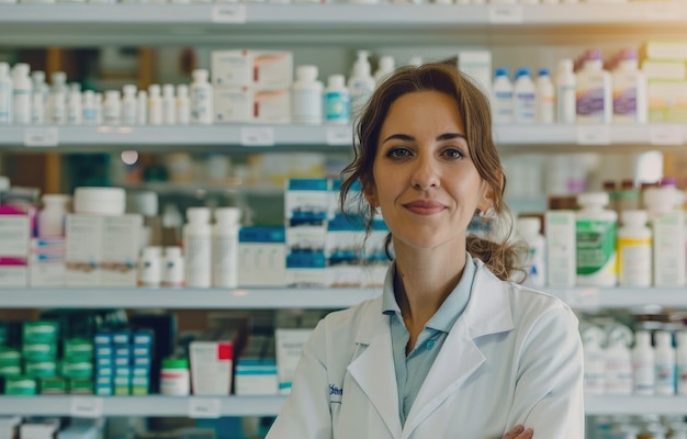 Jeune femme pharmacienne à la pharmacie générée par l'IA