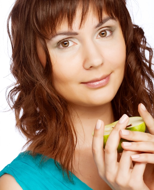 Photo jeune femme, à, pomme verte