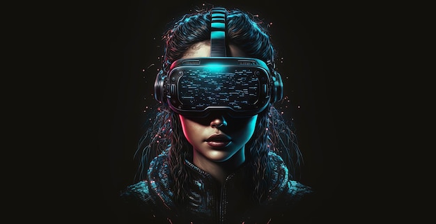 Jeune femme portant un casque VR et faisant l'expérience de la réalité virtuelle