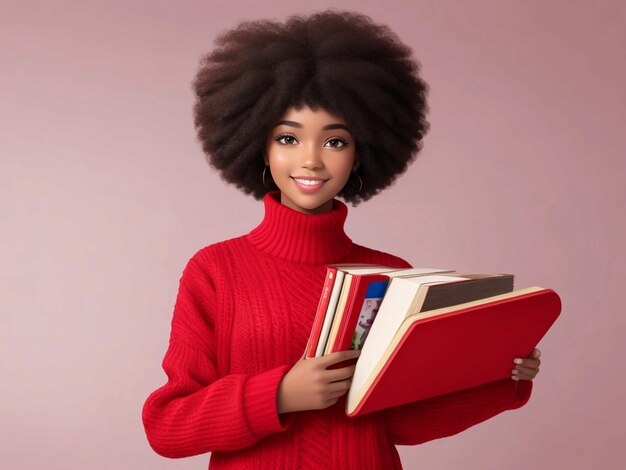 Photo une jeune femme portant un pull et tenant des livres