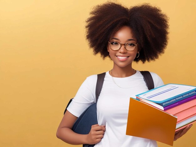 Une jeune femme portant un pull et tenant des livres