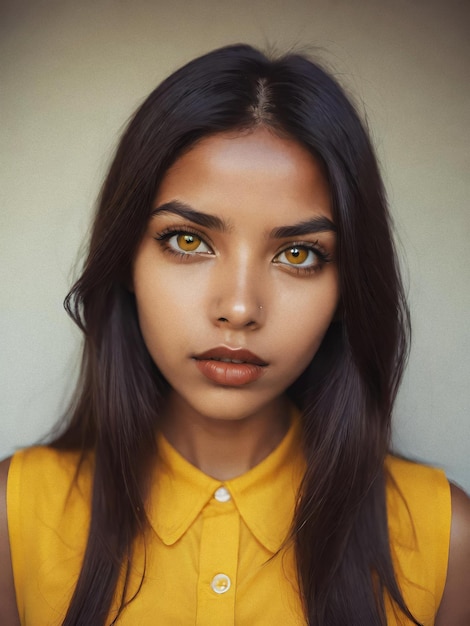 Photo jeune femme portrait de beauté cheveux longs avec maquillage polaroid style photo publicité de beauté
