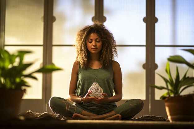 Jeune femme pratiquant le yoga faisant un handstand dans le gymnase de haute qualité