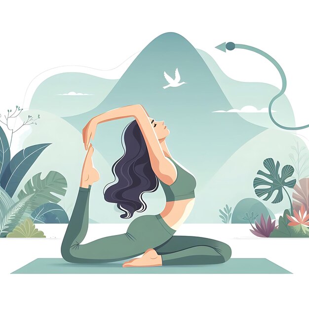 Photo une jeune femme pratique le yoga pratique physique et spirituelle illustration vectorielle