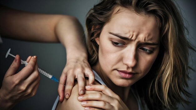 Photo une jeune femme avec un problème de perte de cheveux reçoit une injection de près