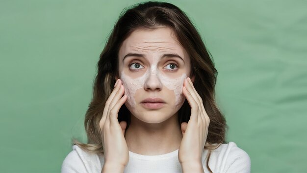 La jeune femme a des problèmes avec la peau du visage.