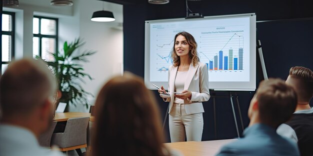 Une jeune femme professionnelle faisait une présentation dans la salle de conférence du centre d'affaires.