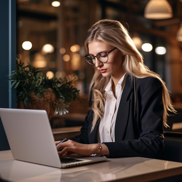 Jeune femme professionnelle faisant une présentation sur un grand écran avec un grand fond en bas