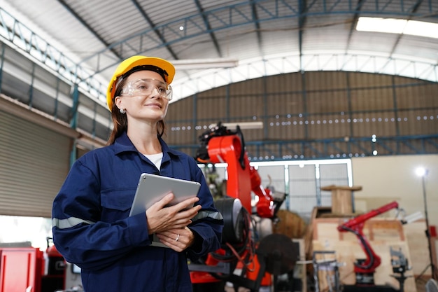 Jeune femme professionnelle d'usine industrielle travaillant dans une usine de fabrication