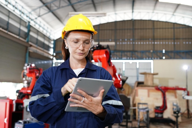 Jeune femme professionnelle d'usine industrielle travaillant dans une usine de fabrication