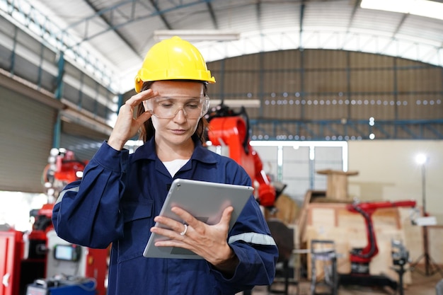 Jeune femme professionnelle d'usine industrielle travaillant dans une usine de fabrication