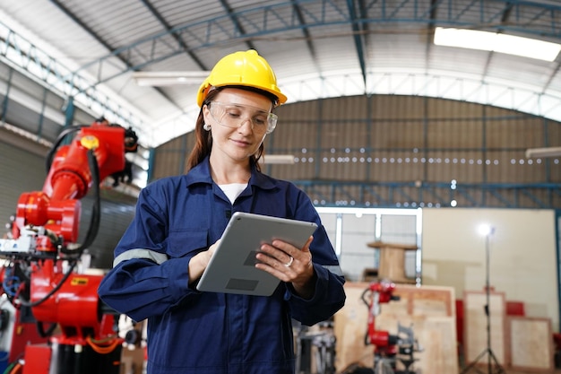 Jeune femme professionnelle d'usine industrielle travaillant dans une usine de fabrication