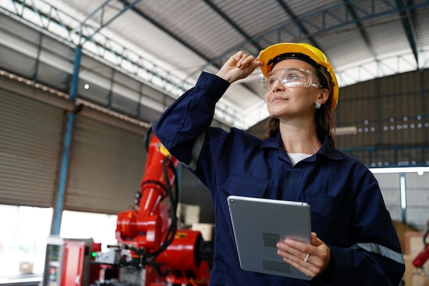 Jeune femme professionnelle d'usine industrielle travaillant dans une usine de fabrication