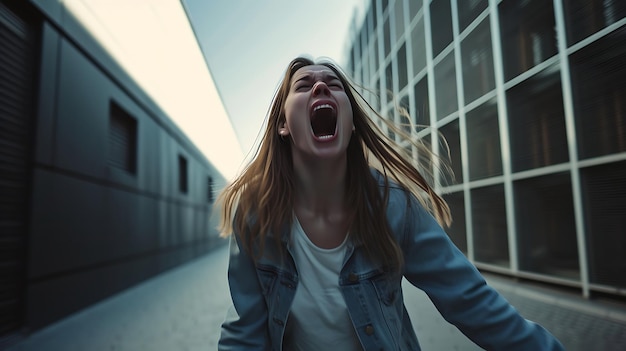 Photo une jeune femme qui crie et crie.