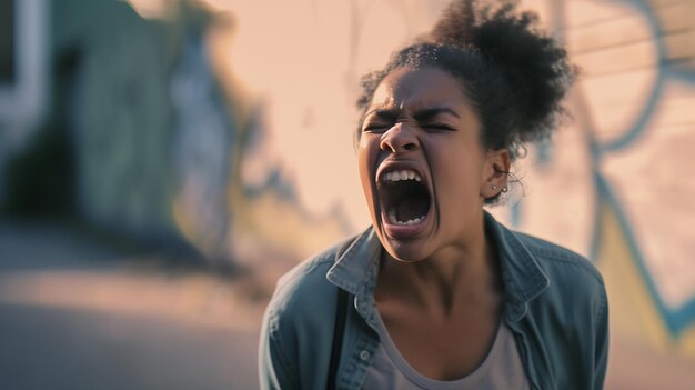 Une jeune femme qui crie et crie.