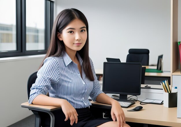 Une jeune femme qui travaille dans un bureau.