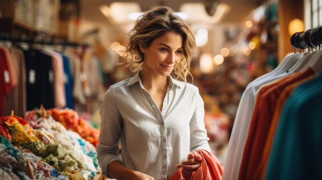 Une jeune femme qui travaille dans un magasin de couture.