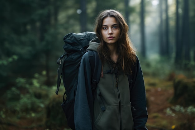 Jeune femme en randonnée dans les bois