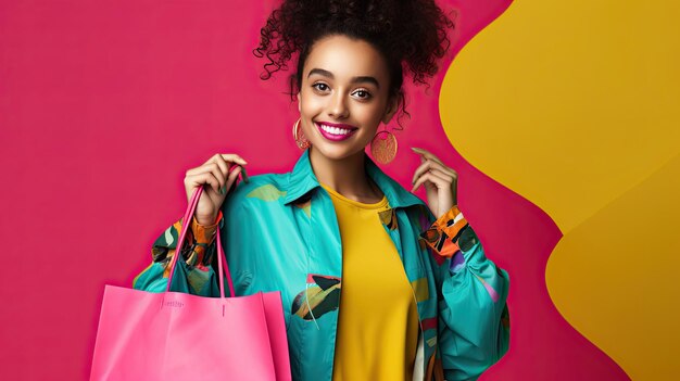 Jeune femme rayonnant de joie avec un sac turquoise