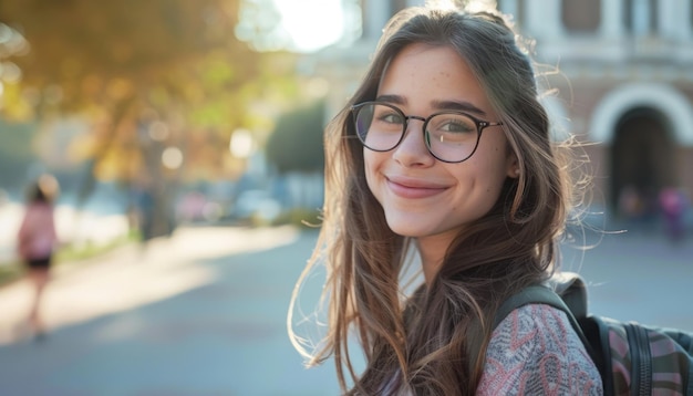 Une jeune femme rayonnante souriante à l'extérieur